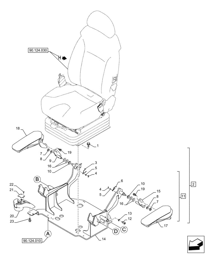 Схема запчастей Case CX290D LC SL - (90.124.020) - VAR - 488035, 781277 - SEAT, AIR SUSPENSION, BASE PLATE, ARMREST (90) - PLATFORM, CAB, BODYWORK AND DECALS