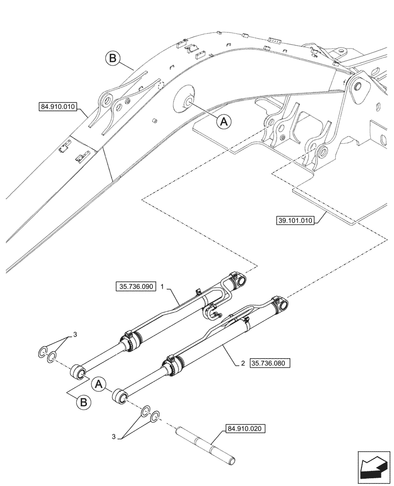 Схема запчастей Case CX245D SR LC - (35.736.110) - VAR - 481858 - , BOOM, CYLINDER (35) - HYDRAULIC SYSTEMS