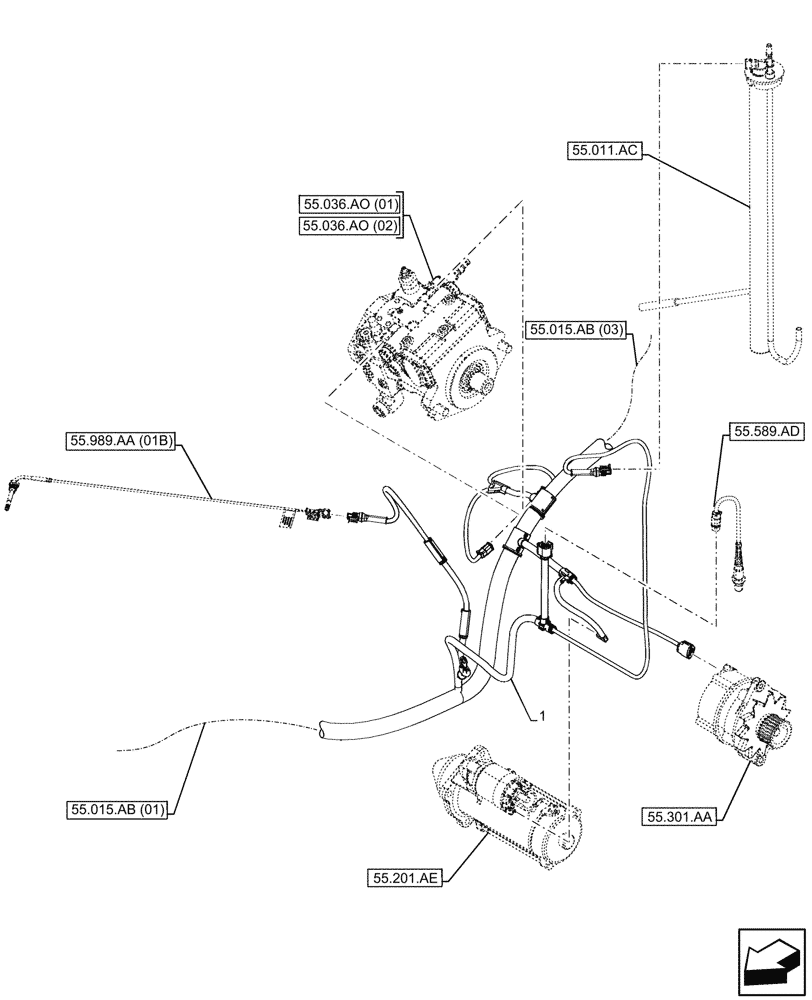 Схема запчастей Case 21F - (55.015.AB[02B]) - HARNESS, ENGINE - BEGIN DATE 01 MARCH 2017 (55) - ELECTRICAL SYSTEMS