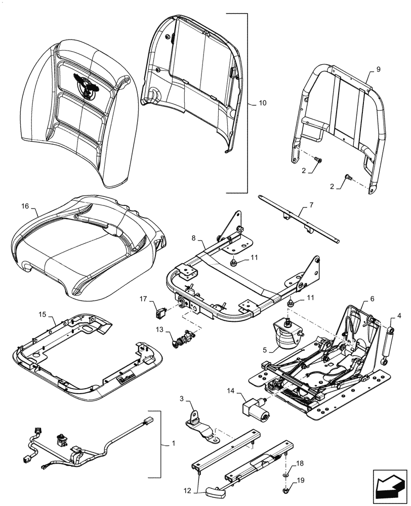 Схема запчастей Case SV340 - (90.120.010[04]) - SEAT, OPERATOR, AIR SUSPENSION, CASE (90) - PLATFORM, CAB, BODYWORK AND DECALS