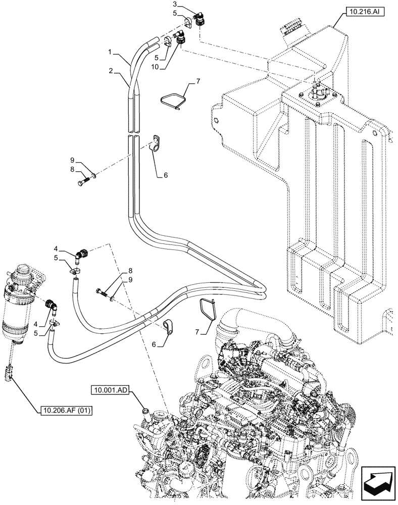 Схема запчастей Case 221F - (10.216.BA[01B]) - FUEL TANK, LINES - BEGIN DATE 01 MARCH 2017 (10) - ENGINE