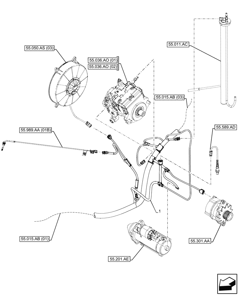 Схема запчастей Case 221F - (55.015.AB[02B]) - HARNESS, ENGINE - BEGIN DATE 01 MARCH 2017 (55) - ELECTRICAL SYSTEMS