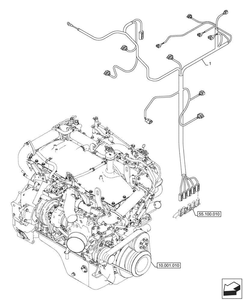 Схема запчастей Case AQ-6WG1XASS11 - (55.015.020) - ENGINE, WIRE HARNESS (55) - ELECTRICAL SYSTEMS