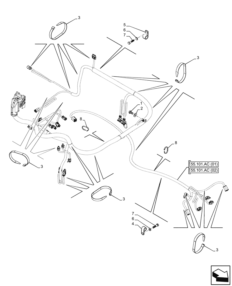 Схема запчастей Case 121F - (55.101.AC[03B]) - FRAME, HARNESS - BEGIN DATE 01 MARCH 2017 (55) - ELECTRICAL SYSTEMS