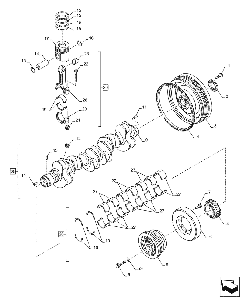 Схема запчастей Case AQ-6WG1XASS11 - (10.103.010) - CRANKSHAFT (10) - ENGINE