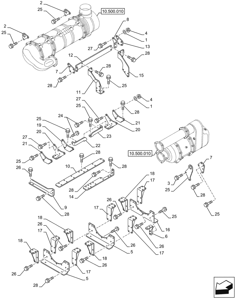 Схема запчастей Case AQ-6WG1XASS11 - (10.500.020) - SELECTIVE CATALYTIC REDUCTION, MUFFLER (10) - ENGINE