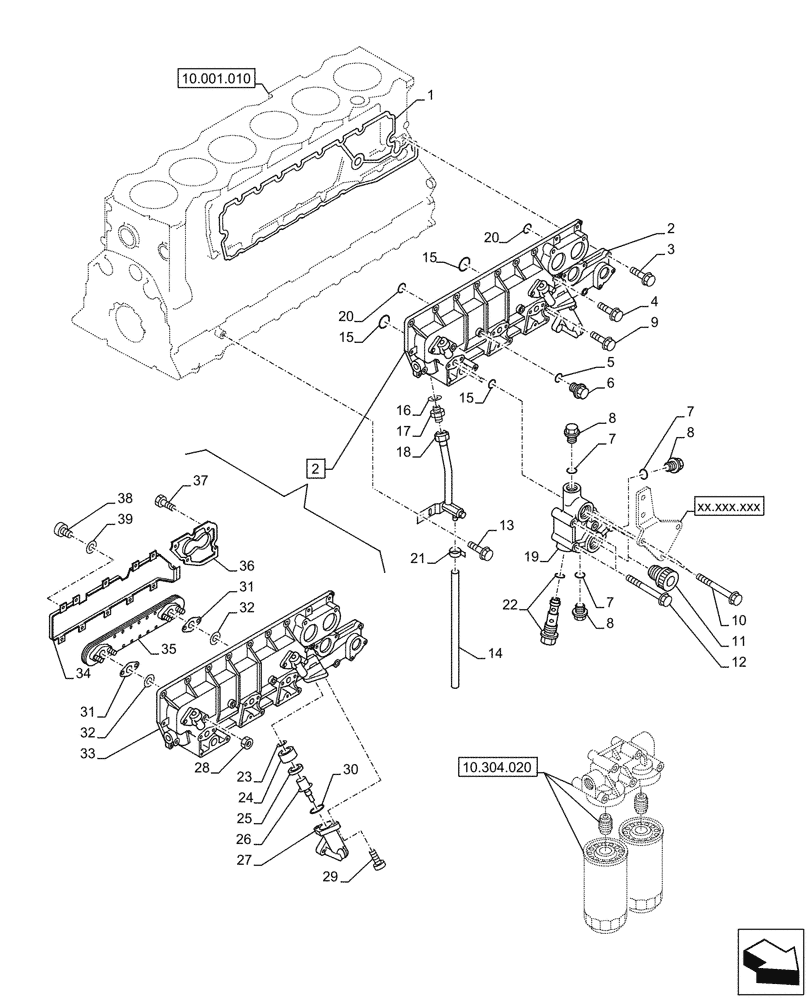 Схема запчастей Case AQ-6WG1XASS11 - (10.408.010) - ENGINE, OIL COOLER (10) - ENGINE