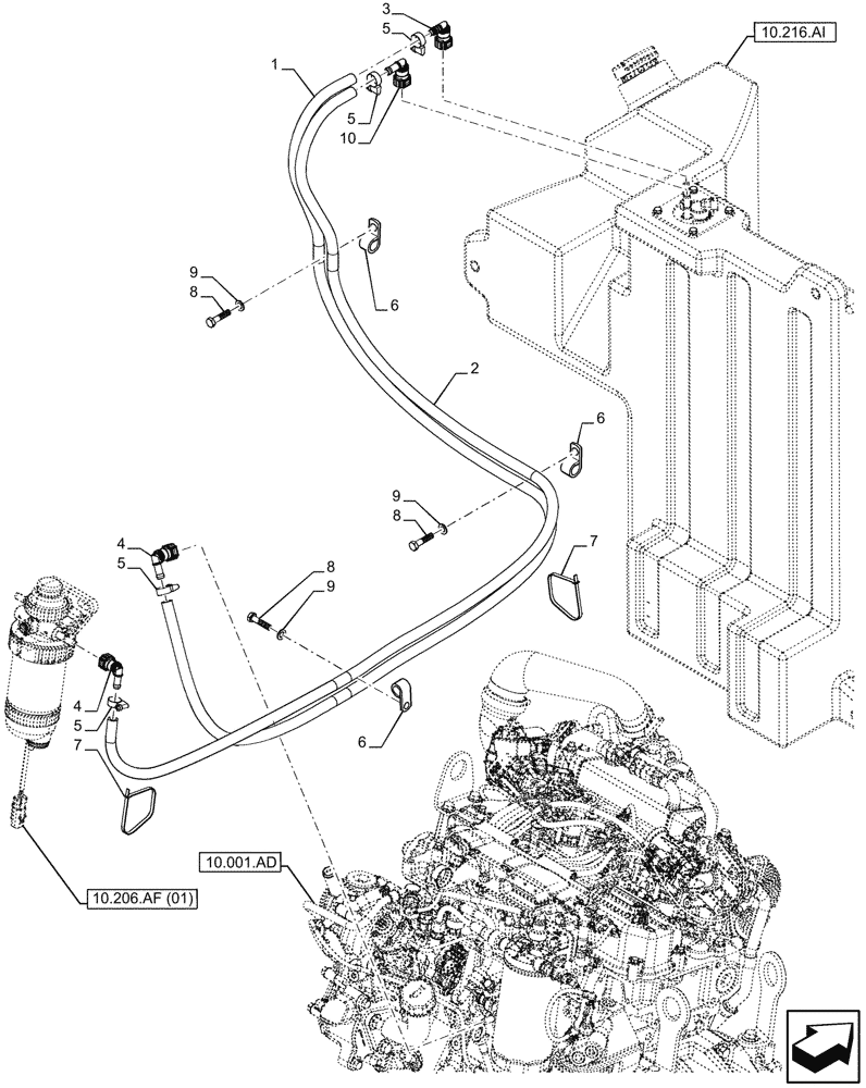 Схема запчастей Case 21F - (10.216.BA[01B]) - FUEL TANK, LINES - BEGIN DATE 01 MARCH 2017 (10) - ENGINE