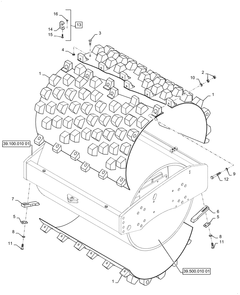 Схема запчастей Case SV208D - (39.500.060[01]) - PADFOOT, SHELL, SEGMENT (39) - FRAMES AND BALLASTING