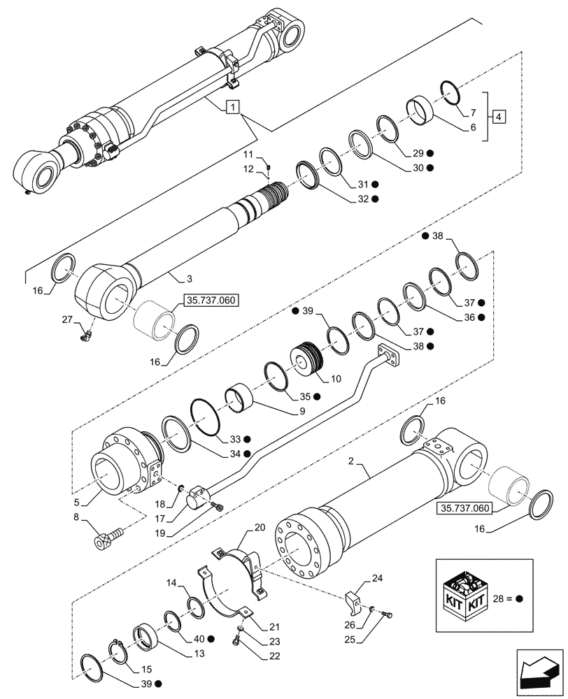 Схема запчастей Case CX245D - (35.737.070) - VAR - 461501, 461502, 481268 - ARM, LIFT CYLINDER, COMPONENTS (35) - HYDRAULIC SYSTEMS