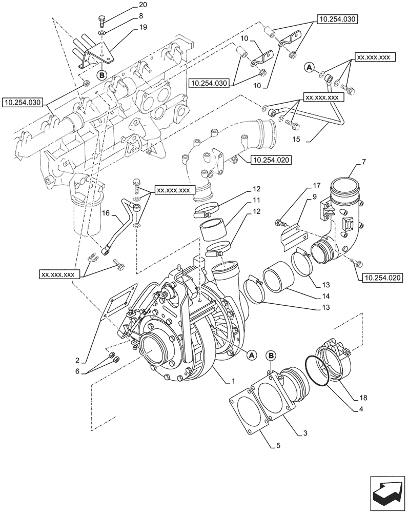 Схема запчастей Case AQ-6WG1XASS11 - (10.250.010) - TURBOCHARGER (10) - ENGINE