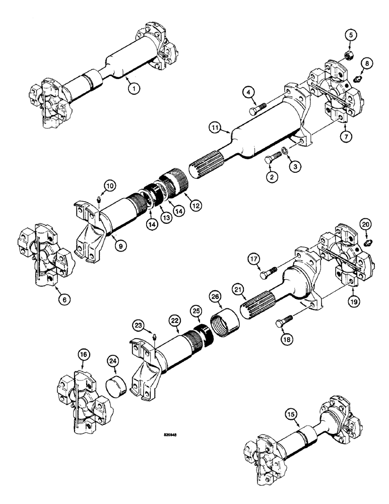 Схема запчастей Case W14 - (316) - FRONT AXLE DRIVE SHAFT, (TRANSMISSION END), REAR AXLE DRIVE (06) - POWER TRAIN