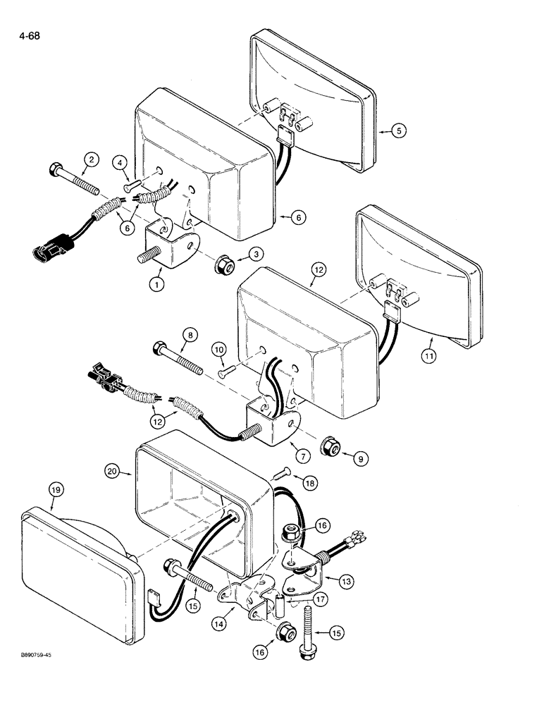 Схема запчастей Case 721 - (4-68) - LAMPS - FRONT AND REAR, FRONT DRIVE LAMP (04) - ELECTRICAL SYSTEMS