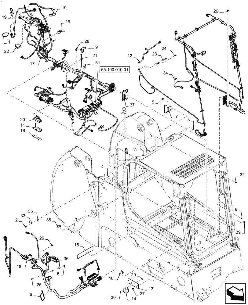 Схема запчастей Case SR270 - (55.101.010[02]) - WIRE HARNESS, MECHANICAL CONTROLS, OPEN CAB (55) - ELECTRICAL SYSTEMS