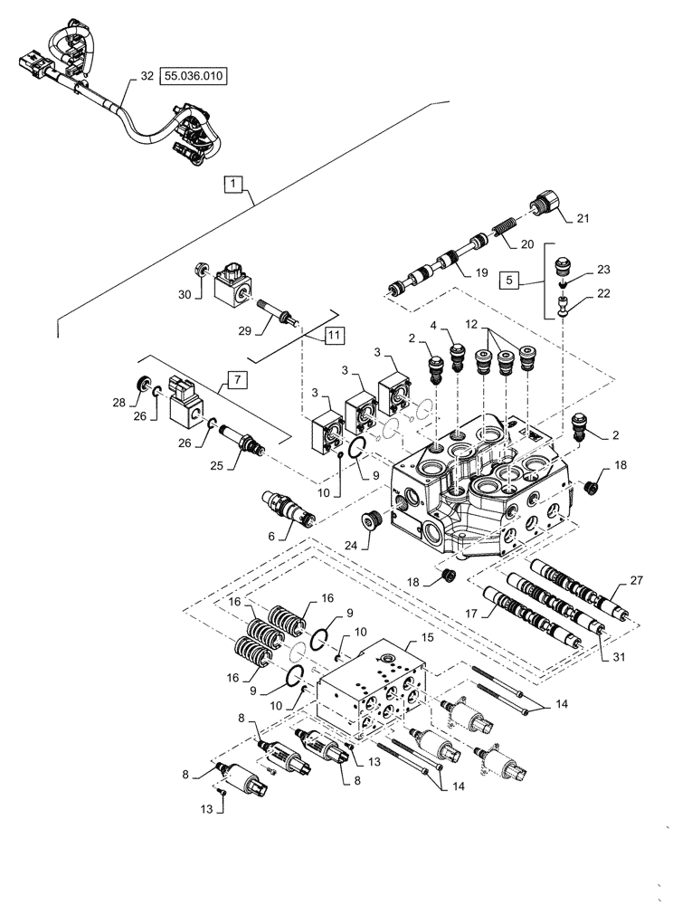 Схема запчастей Case TR340 - (35.357.010) - VALVE, EH HAND CONTROLS W/ HARNESS (35) - HYDRAULIC SYSTEMS