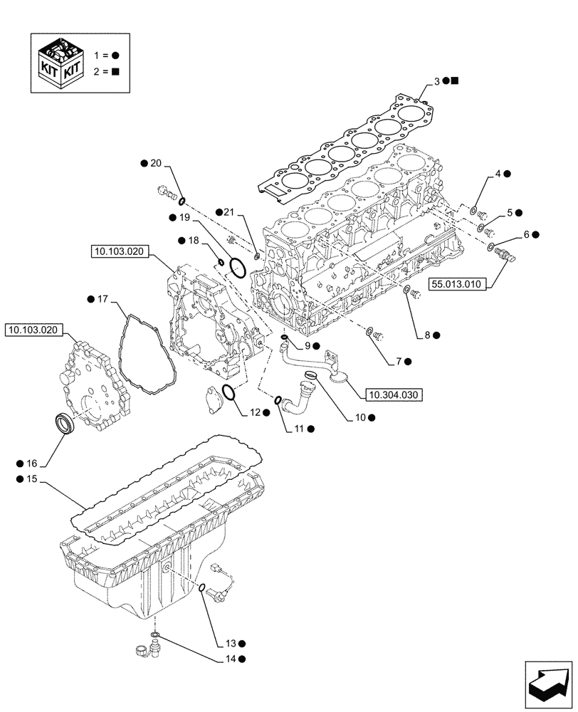 Схема запчастей Case AQ-6WG1XASS11 - (10.001.060) - ENGINE, GASKET, SET (10) - ENGINE