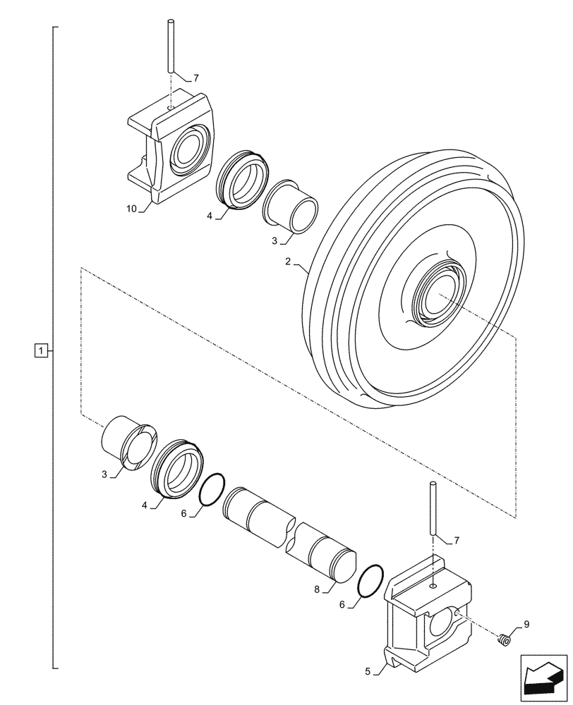 Схема запчастей Case CX145D SR LC W/BLADE - (48.134.010) - IDLER WHEEL (48) - TRACKS & TRACK SUSPENSION