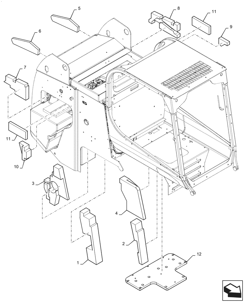 Схема запчастей Case SR270 - (90.105.010[01]) - ENGINE ACCESSORIES W/ SOUND EU OPEN (90) - PLATFORM, CAB, BODYWORK AND DECALS