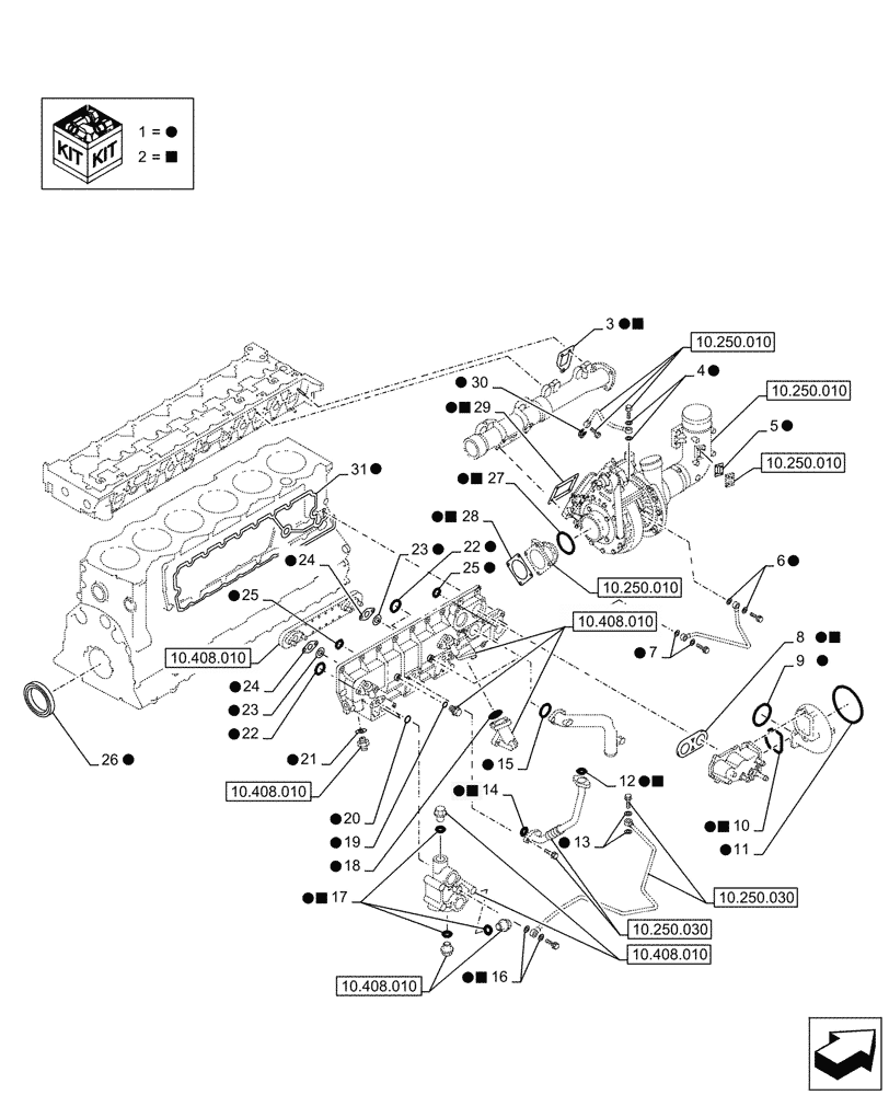 Схема запчастей Case AQ-6WG1XASS11 - (10.001.070) - ENGINE, GASKET, SET (10) - ENGINE