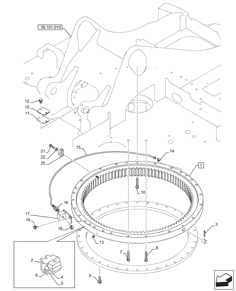 Схема запчастей Case CX145D SR LC W/BLADE - (39.103.010) - SLEWING RING (39) - FRAMES AND BALLASTING