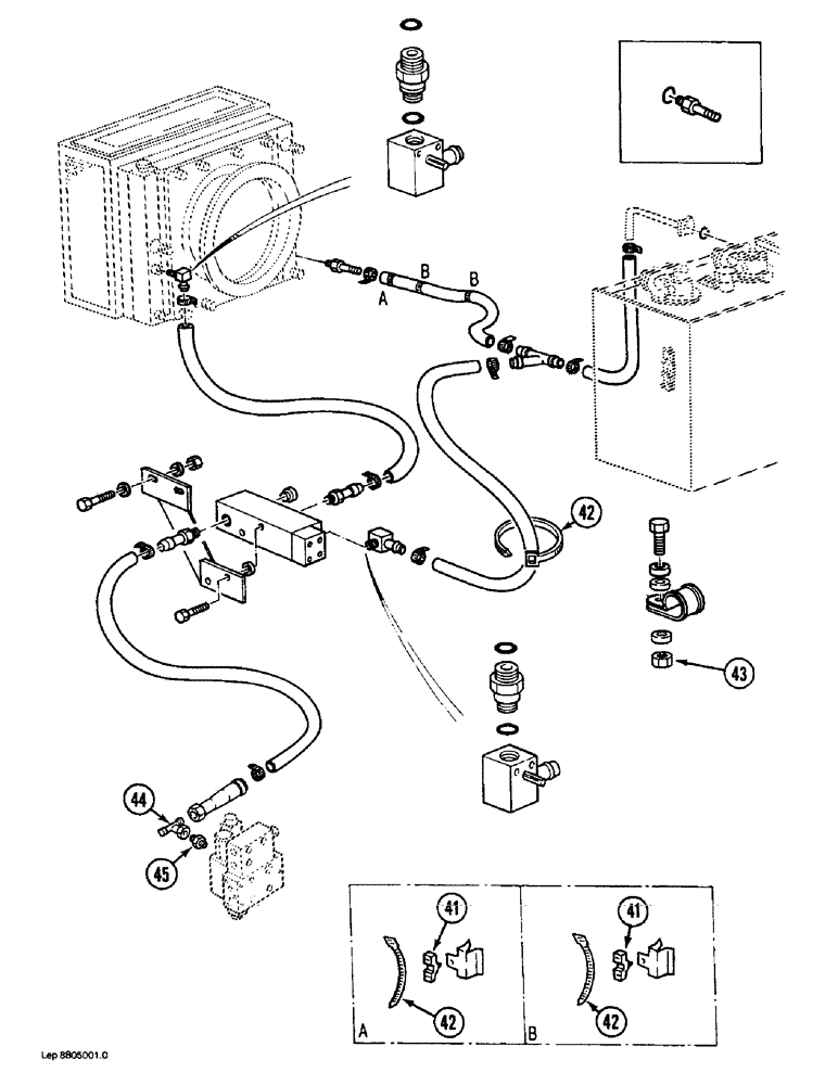 Схема запчастей Case 1088 - (8B-28) - HYD. PUMP LINES, THERMOSTAT-CONTROLLED VALVE, P.I.N. FROM 19801- XXXXX, P.I.N. FROM 106901 - XXXXXX (08) - HYDRAULICS