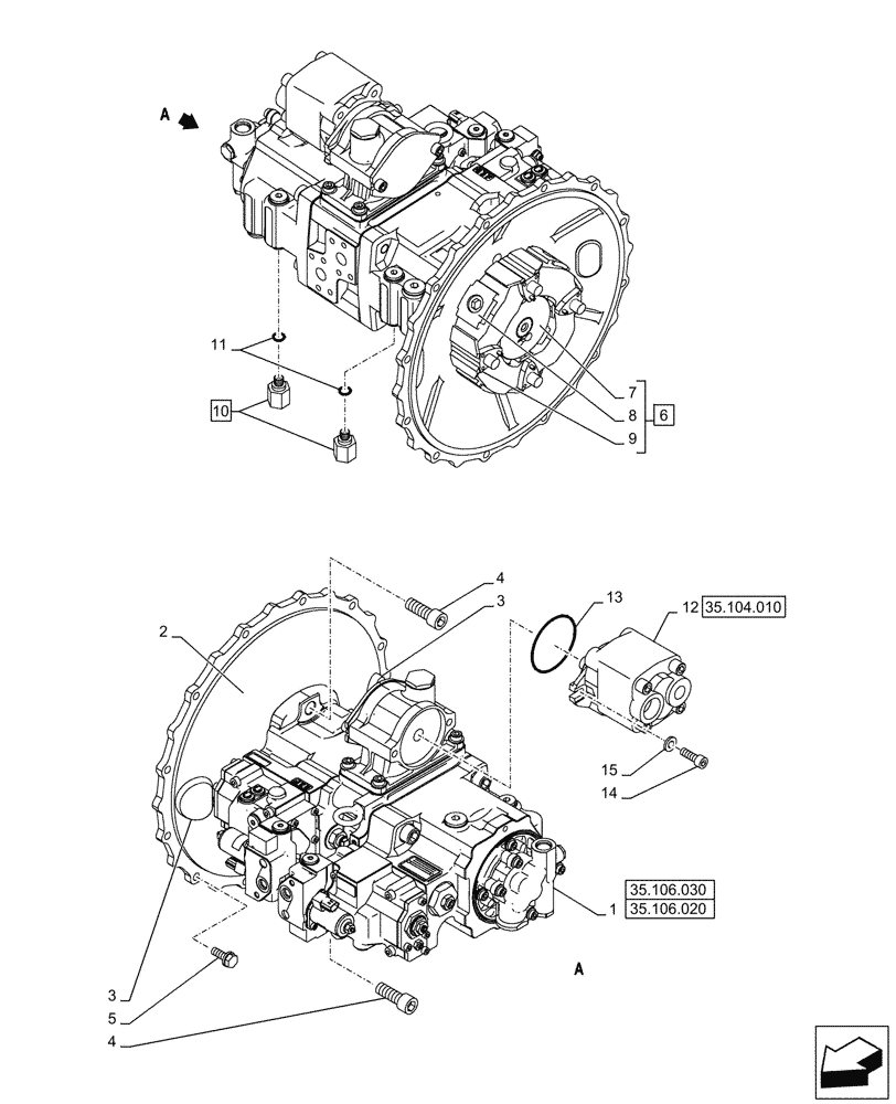 Схема запчастей Case CX145D SR LC W/BLADE - (35.106.010) - VARIABLE DELIVERY HYDRAULIC PUMP (35) - HYDRAULIC SYSTEMS