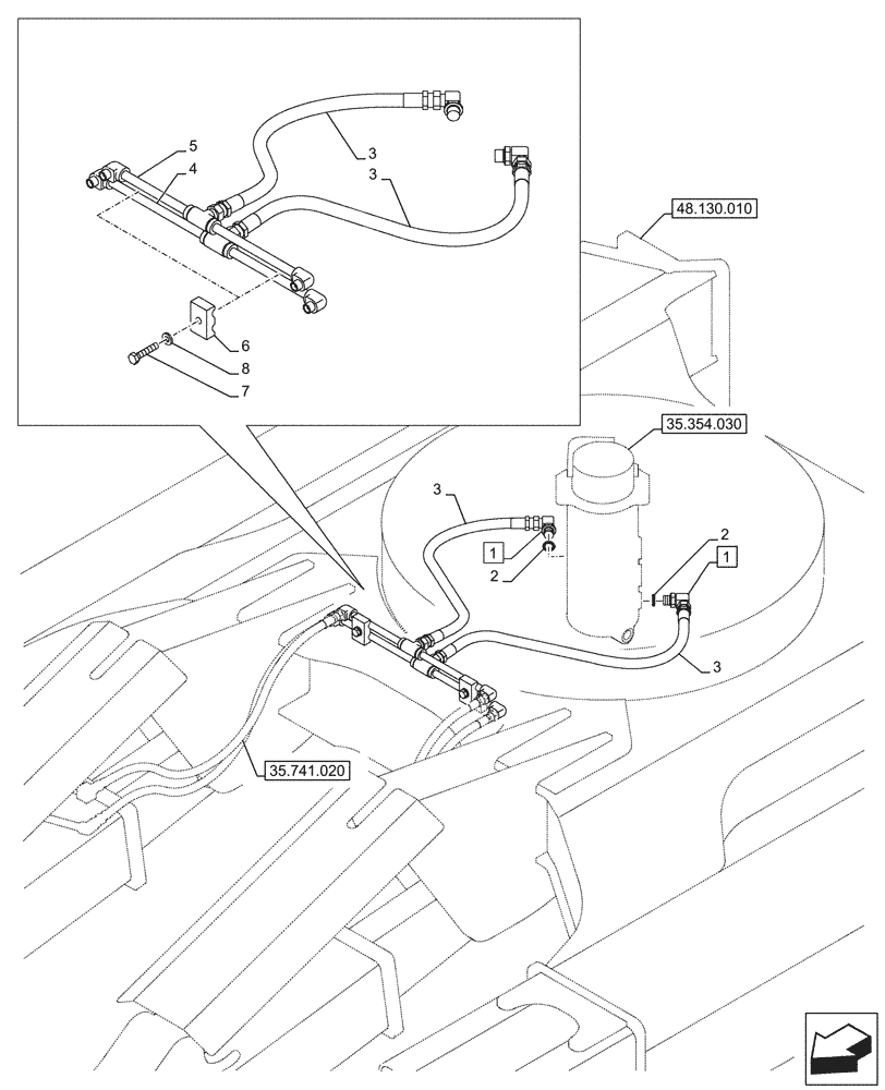 Схема запчастей Case CX145D SR LC W/BLADE - (35.741.010) - DOZER BLADE, LIFT CYLINDER, LINES (35) - HYDRAULIC SYSTEMS