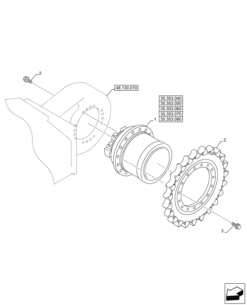 Схема запчастей Case CX145D SR LC W/BLADE - (35.353.010) - TRAVEL MOTOR & REDUCTION GEAR, HOUSING (35) - HYDRAULIC SYSTEMS