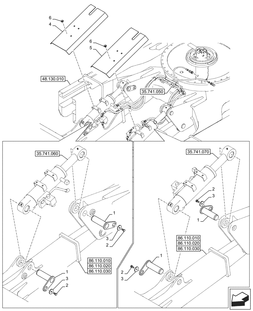 Схема запчастей Case CX145D SR LC W/BLADE - (86.110.050) - VAR - 481064 - COVER, PIN, LIFT CYLINDER, BLADE, SAFETY VALVE (86) - DOZER