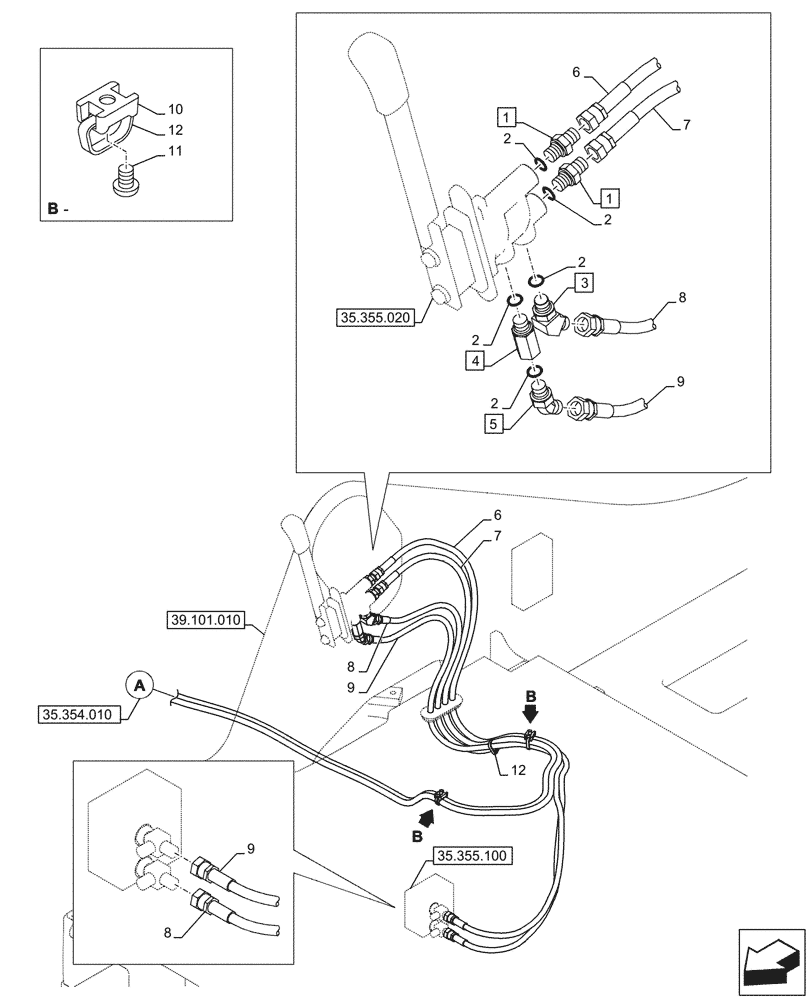 Схема запчастей Case CX145D SR LC W/BLADE - (35.355.010) - HYDRAULIC LINE, CONTROL VALVE, BLADE (35) - HYDRAULIC SYSTEMS