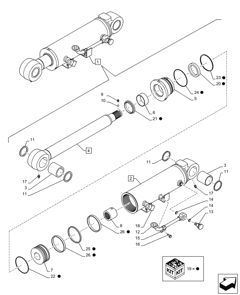 Схема запчастей Case CX145D SR LC W/BLADE - (35.741.030) - DOZER BLADE, LIFT CYLINDER, RIGHT, COMPONENTS (35) - HYDRAULIC SYSTEMS