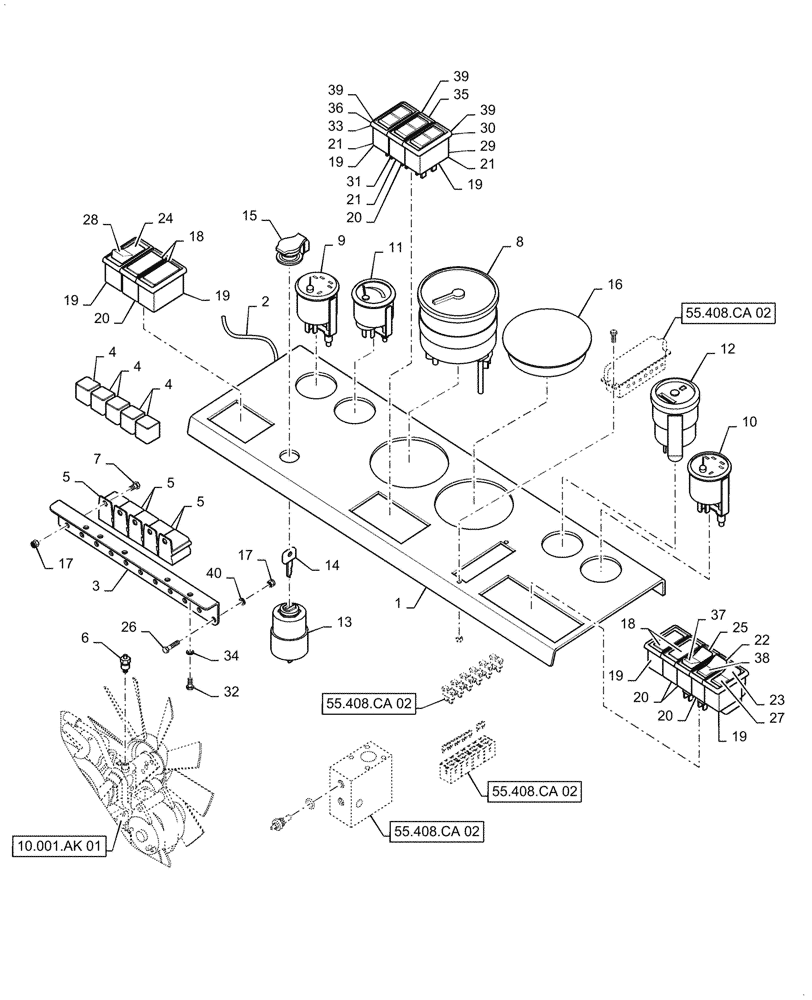 Схема запчастей Case SV211 - (55.408.CA[01]) - INSTRUMENT PANEL - BSN NENTP2749 (55) - ELECTRICAL SYSTEMS