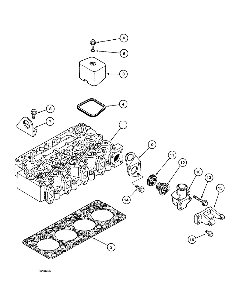 Схема запчастей Case 550E - (2-16) - CYLINDER HEAD AND COVERS, 4-390 ENGINE, 4T-390 ENGINE (02) - ENGINE