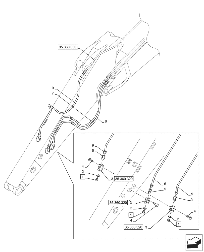 Схема запчастей Case CX145D SR LC W/BLADE - (35.360.060) - VAR - 461863 - ARM LINE, CLAMSHELL BUCKET, ROTATION, W/ ELECTRICAL PROPORTIONAL CONTROL (35) - HYDRAULIC SYSTEMS