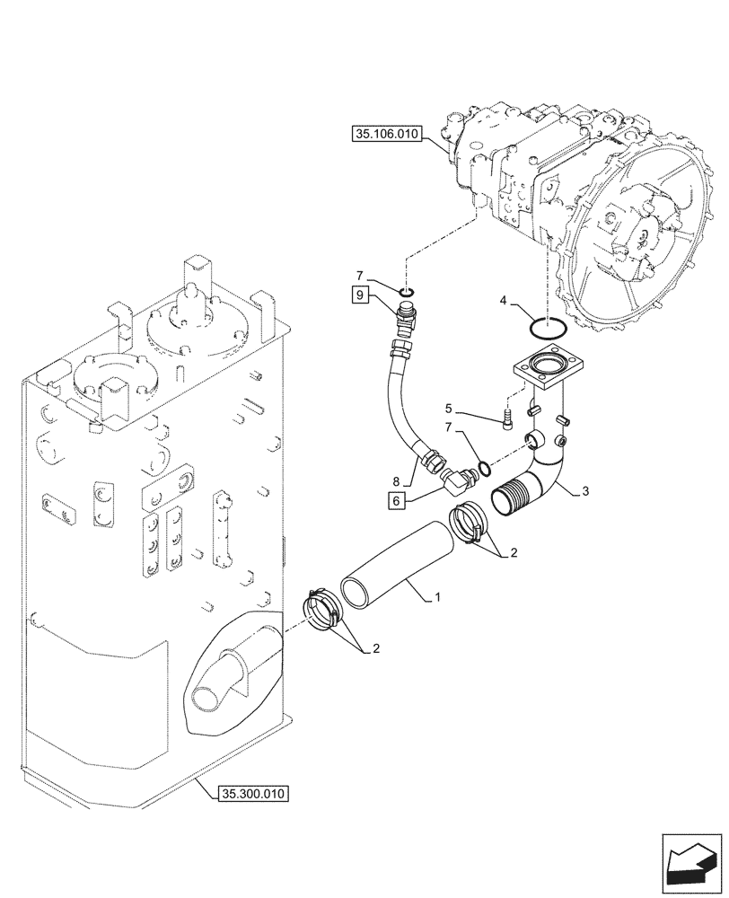 Схема запчастей Case CX145D SR LC W/BLADE - (35.106.090) - VARIABLE DELIVERY HYDRAULIC PUMP, LINES (35) - HYDRAULIC SYSTEMS