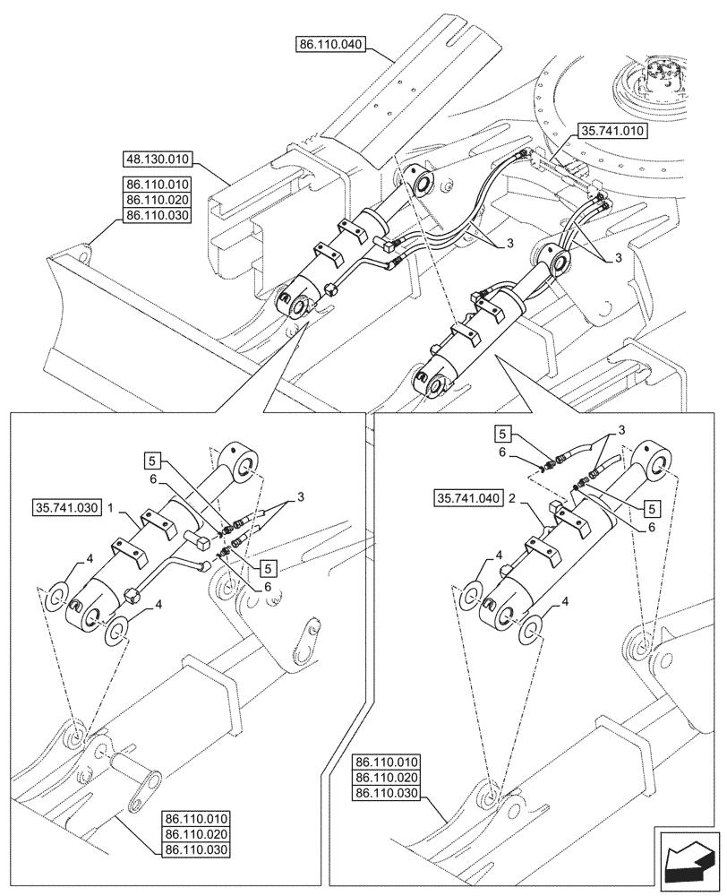 Схема запчастей Case CX145D SR LC W/BLADE - (35.741.020) - DOZER BLADE, LIFT CYLINDER, LINES (35) - HYDRAULIC SYSTEMS