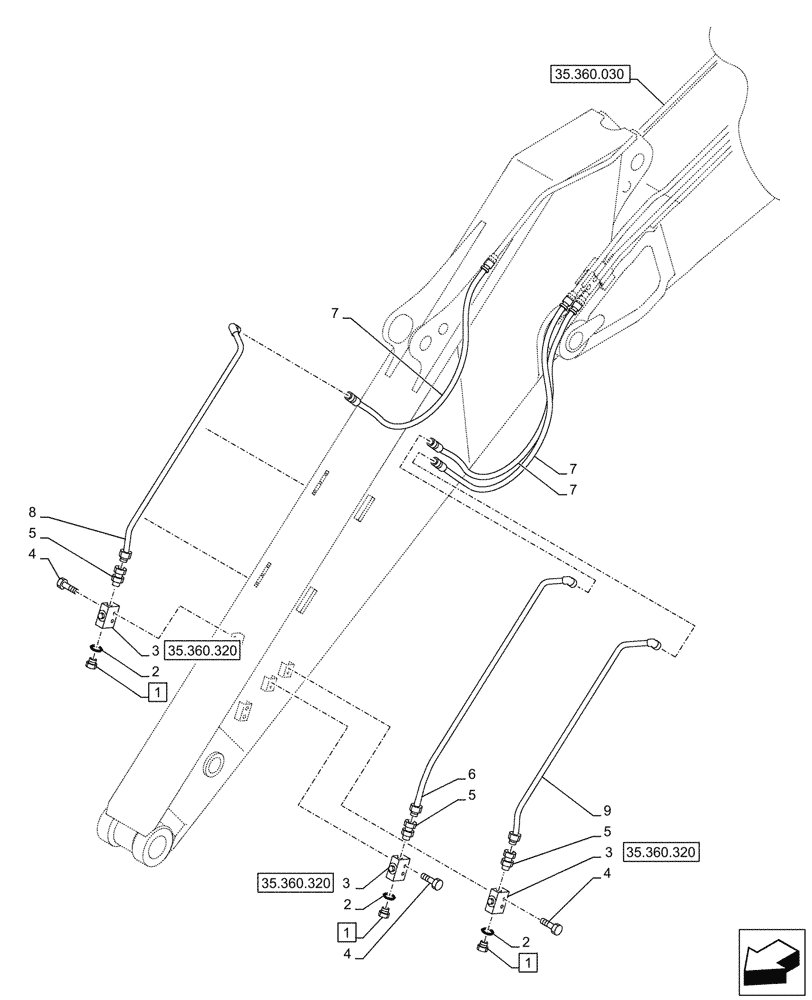 Схема запчастей Case CX145D SR LC W/BLADE - (35.360.040) - VAR - 461863 - ARM LINE, CLAMSHELL BUCKET, ROTATION, W/ ELECTRICAL PROPORTIONAL CONTROL (35) - HYDRAULIC SYSTEMS