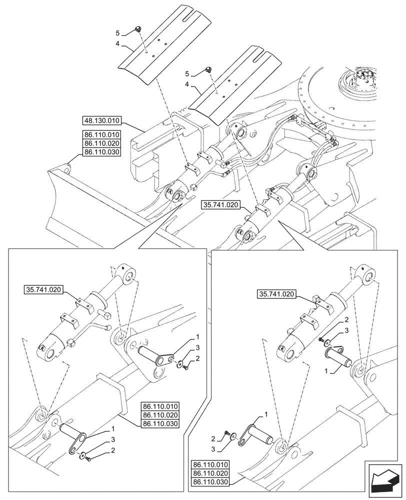 Схема запчастей Case CX145D SR LC W/BLADE - (86.110.040) - COVER, PIN, LIFT CYLINDER, BLADE (86) - DOZER