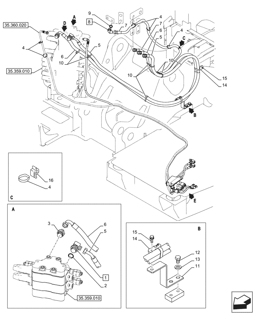 Схема запчастей Case CX145D SR LC W/BLADE - (35.360.010) - VAR - 461863 - HYDRAULIC LINE, CLAMSHELL BUCKET, ROTATION, W/ ELECTRICAL PROPORTIONAL CONTROL (35) - HYDRAULIC SYSTEMS