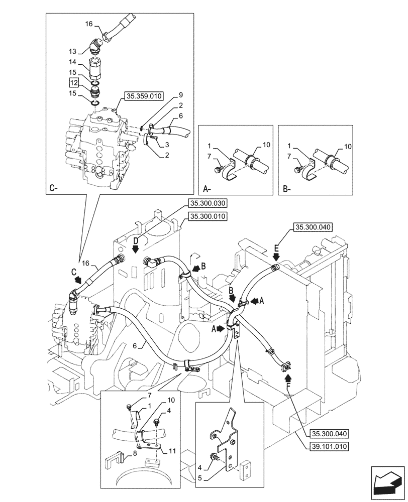 Схема запчастей Case CX145D SR LC W/BLADE - (35.300.020) - OIL COOLER LINE (35) - HYDRAULIC SYSTEMS