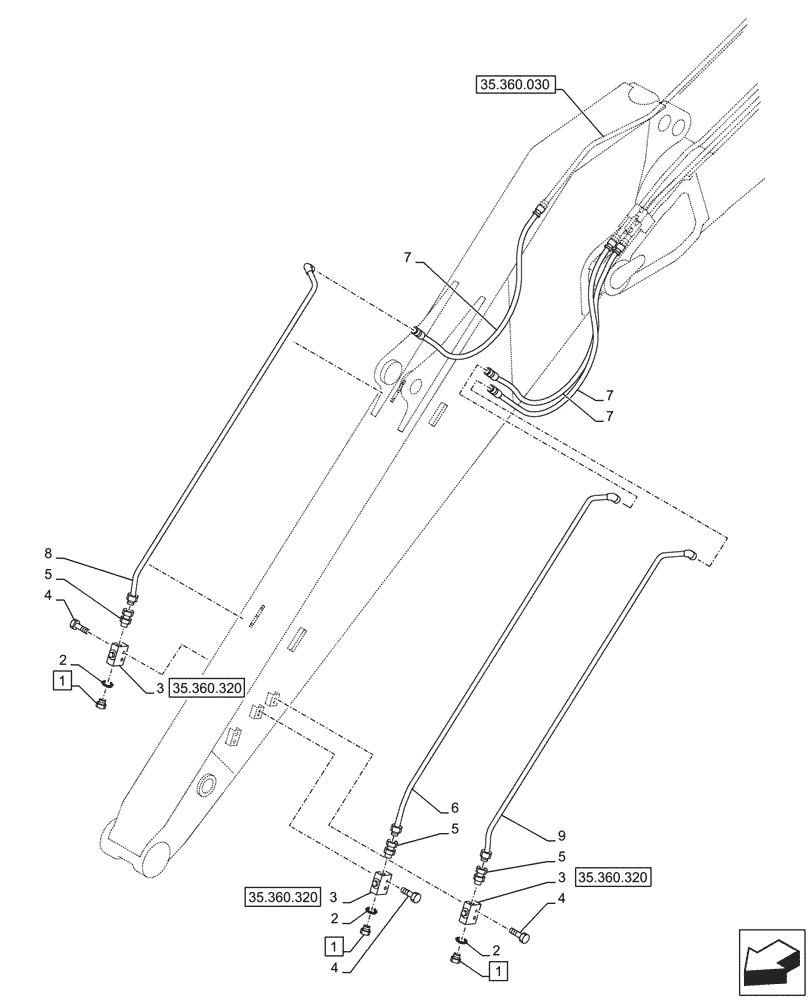 Схема запчастей Case CX145D SR LC - (35.360.050) - VAR - 461863 - ARM LINE, CLAMSHELL BUCKET, ROTATION, W/ ELECTRICAL PROPORTIONAL CONTROL (35) - HYDRAULIC SYSTEMS