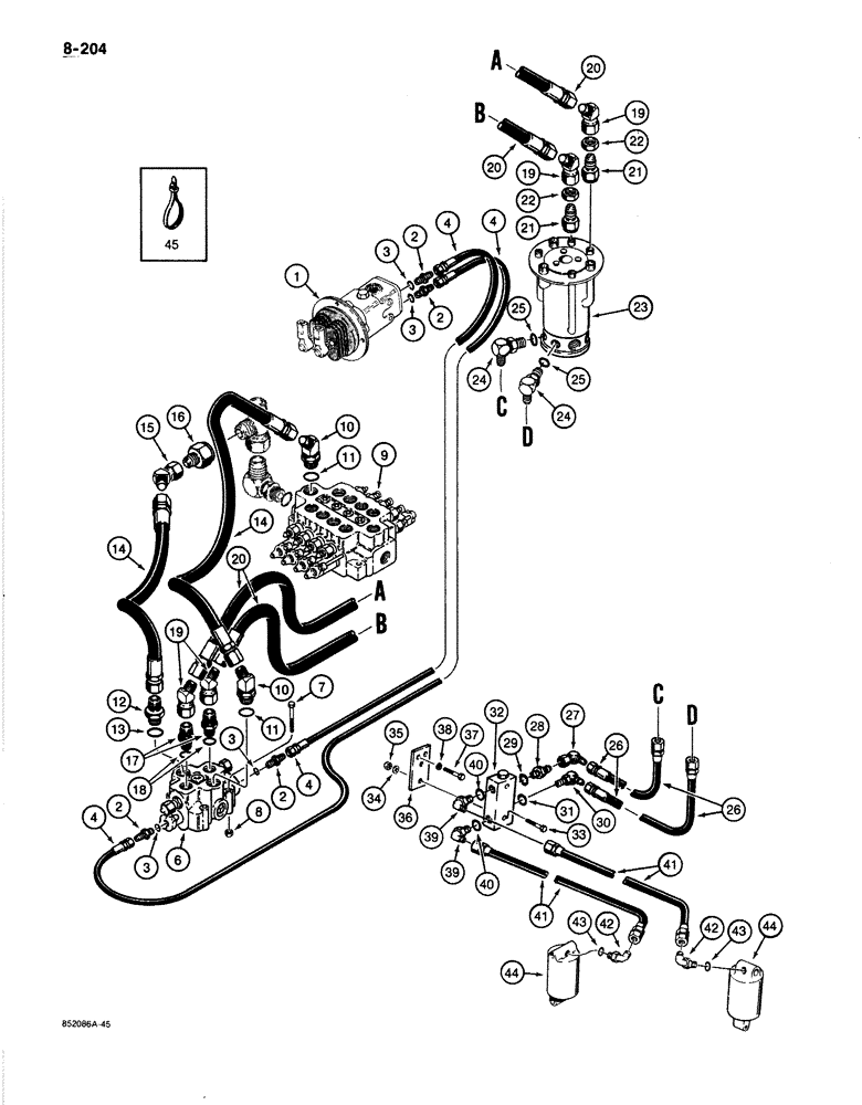 Схема запчастей Case 1080B - (8-204) - HYDRAULIC LEVELER LINES, MODELS WITH AUXILIARY HYDRAULIC CIRCUIT (08) - HYDRAULICS