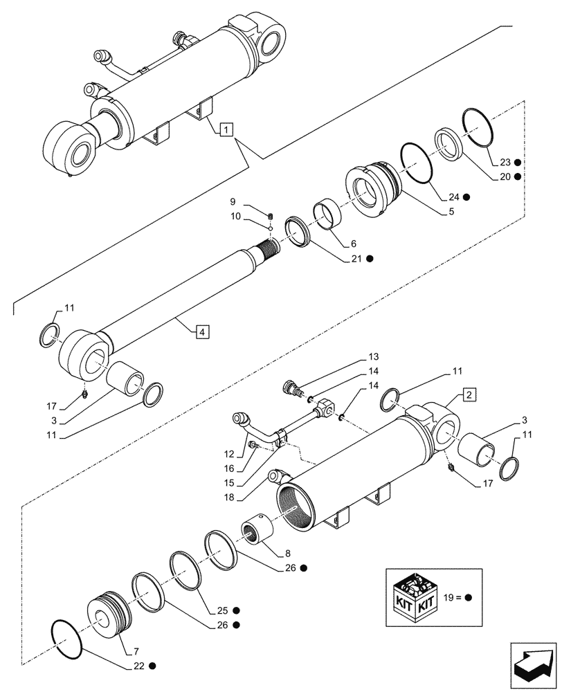 Схема запчастей Case CX145D SR LC W/BLADE - (35.741.040) - DOZER BLADE, LIFT CYLINDER, LEFT, COMPONENTS (35) - HYDRAULIC SYSTEMS