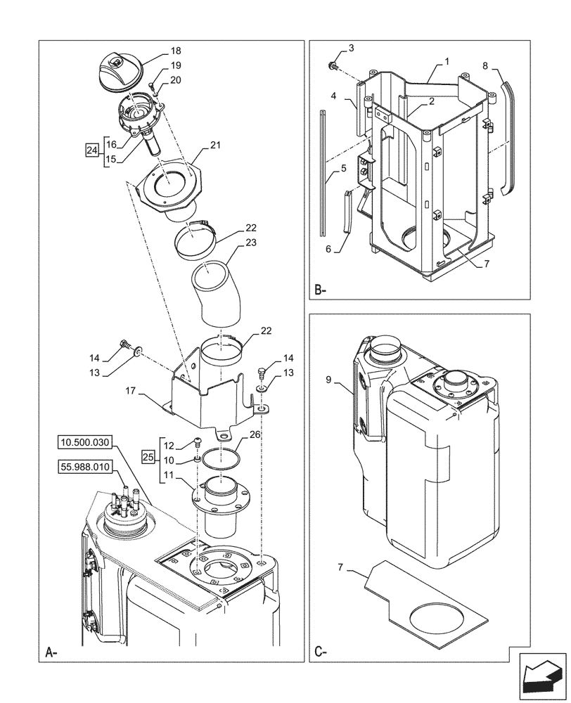 Схема запчастей Case CX145D SR LC W/BLADE - (10.500.020) - DEF/ADBLUE™ TANK, COMPONENTS (10) - ENGINE