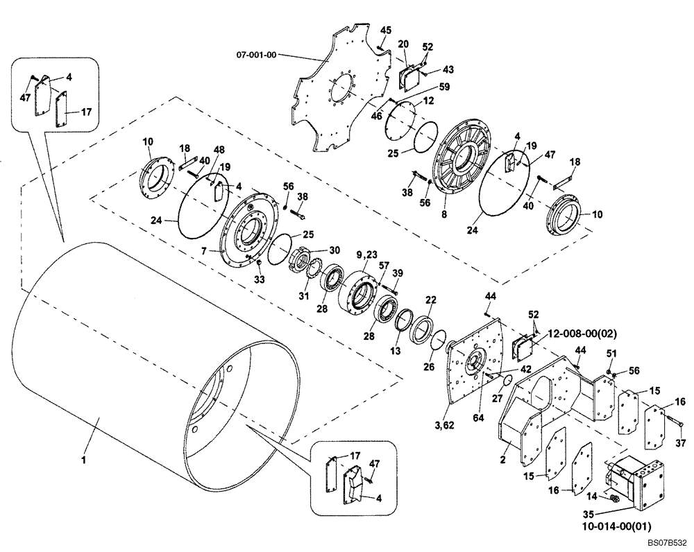 Схема запчастей Case SV212 - (12-008-00[01]) - CHASSIS - VIBRATORY DRUM SMOOTH (GROUP 3) (ND122229) (09) - CHASSIS/ATTACHMENTS