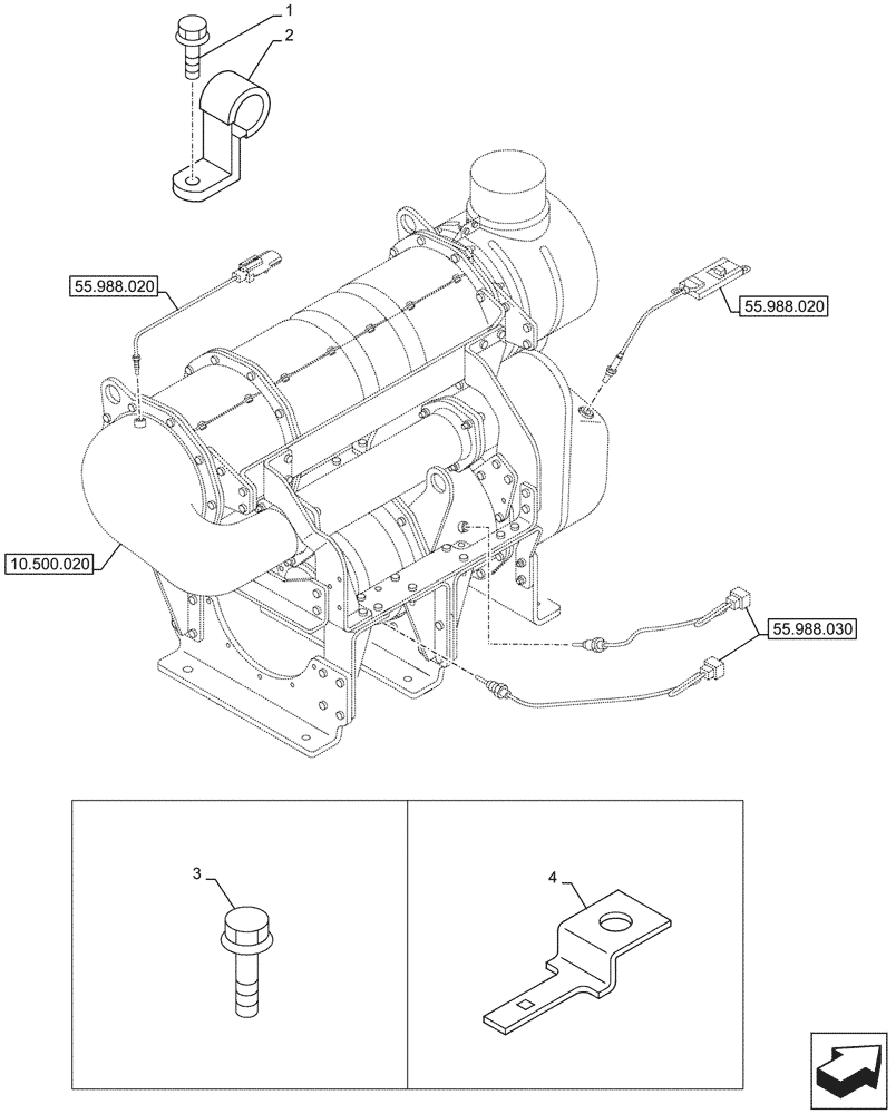 Схема запчастей Case AQ-6WG1XASS11 - (55.015.050) - ENGINE, WIRE HARNESS, CABLE CLIP (55) - ELECTRICAL SYSTEMS