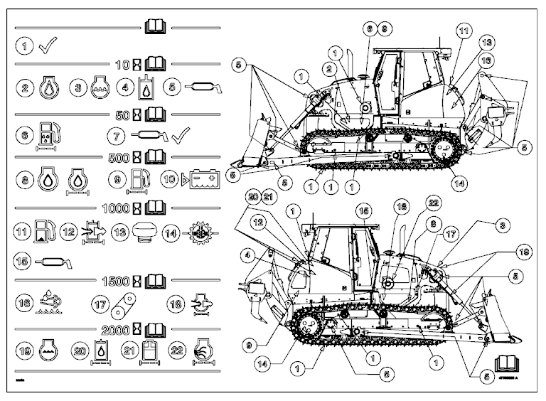 Схема запчастей Case 2050M LT - (90.108.AE) - MAINTENANCE CHART DECAL (90) - PLATFORM, CAB, BODYWORK AND DECALS