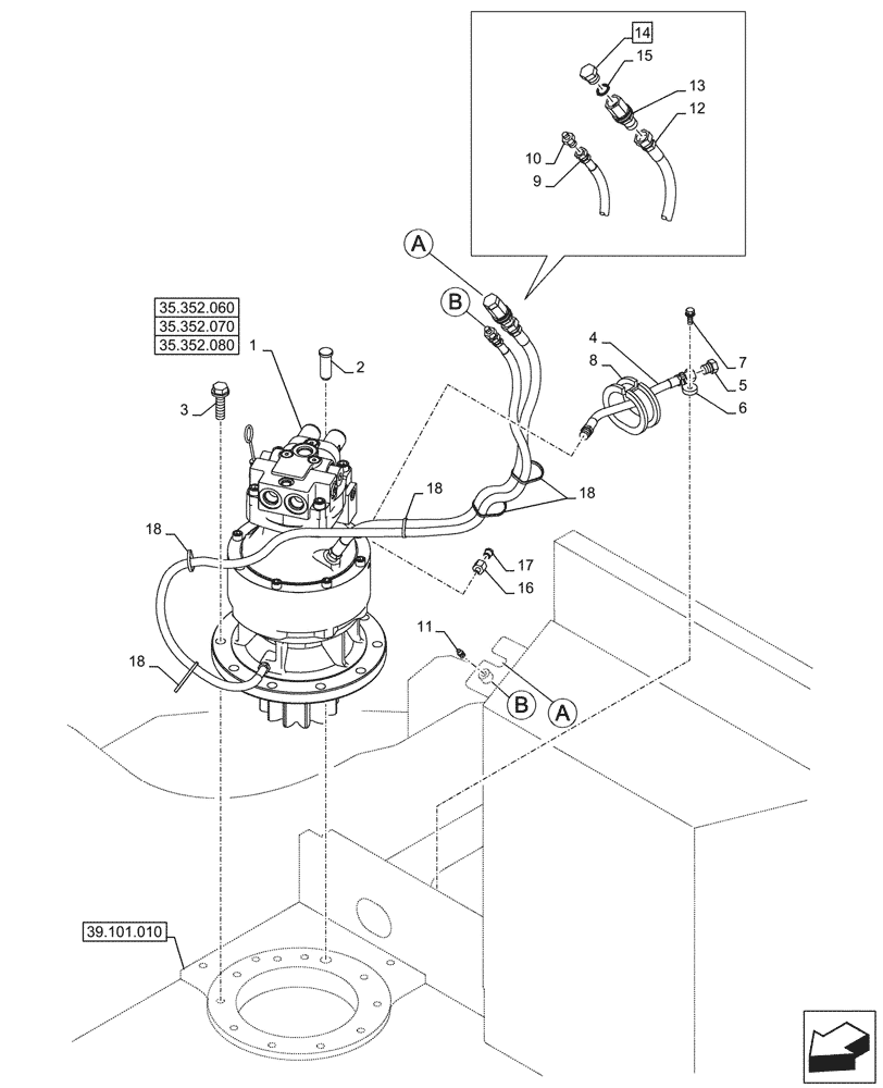 Схема запчастей Case CX145D SR LC - (35.352.020) - MOTO-REDUCTION GEAR, LINES (35) - HYDRAULIC SYSTEMS