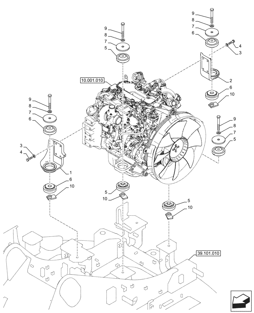 Схема запчастей Case CX145D SR LC W/BLADE - (10.001.020) - STD + VAR - 488034 - ENGINE, SUPPORT (10) - ENGINE