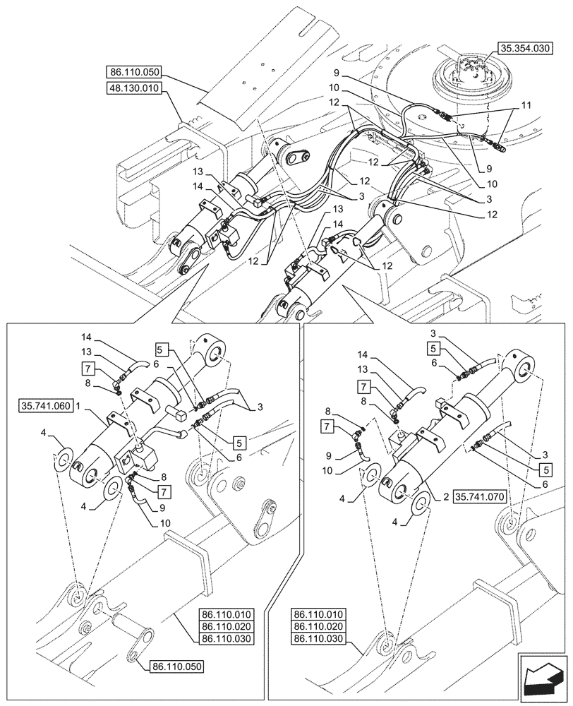 Схема запчастей Case CX145D SR LC W/BLADE - (35.741.050) - VAR - 481064 - DOZER BLADE, LIFT CYLINDER, LINES, SAFETY VALVE (35) - HYDRAULIC SYSTEMS